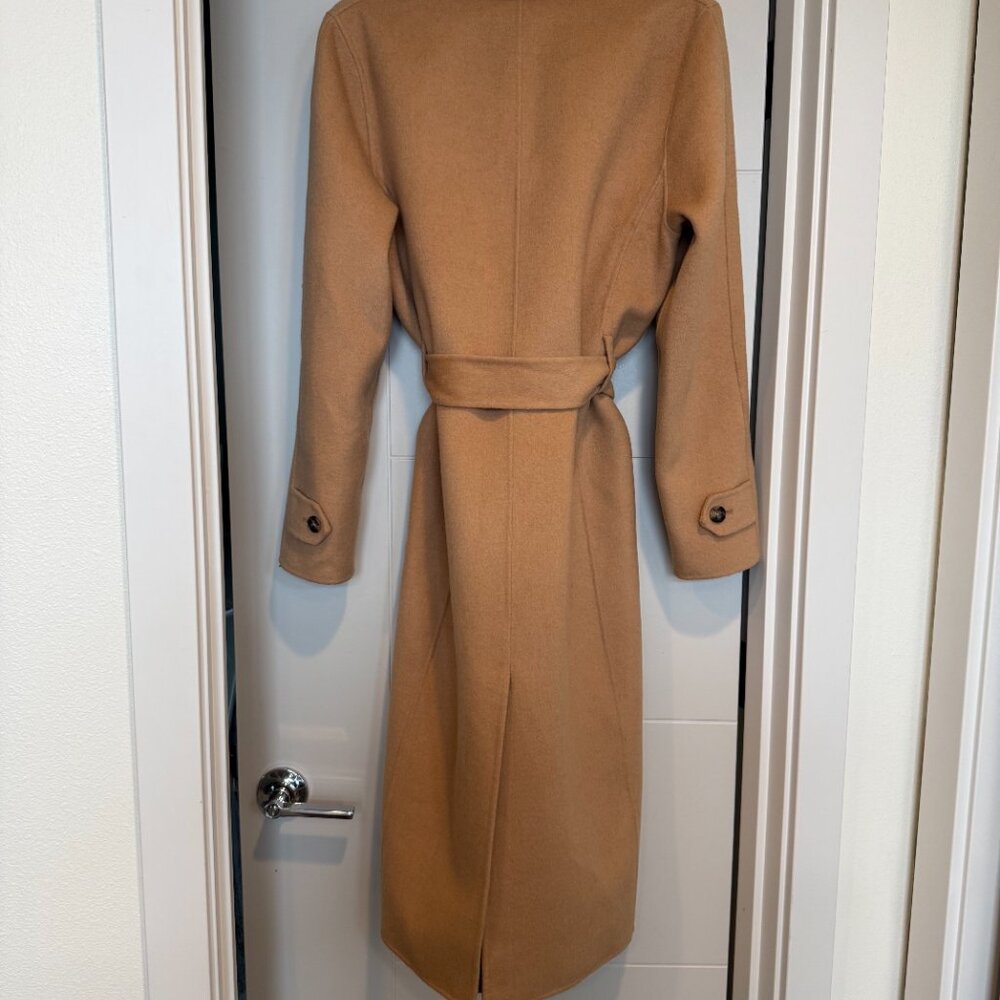 Reiss Brooks Belted Wool Blend Longline Coat Camel size 8 US - Picture 4 of 7